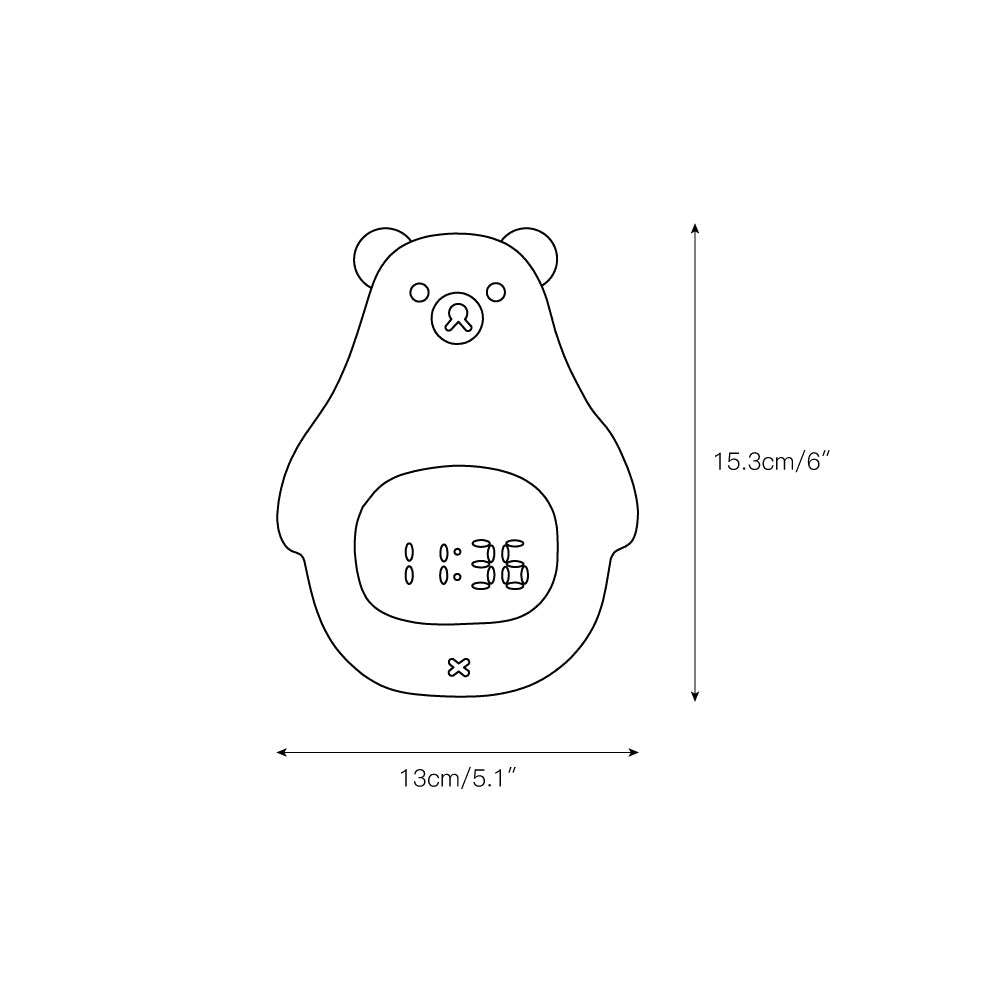Great White Bear Alarm Clock Night Light - Rechargeable Silicone LED Lamp | Snooze Alarm & Sound Activated Display
