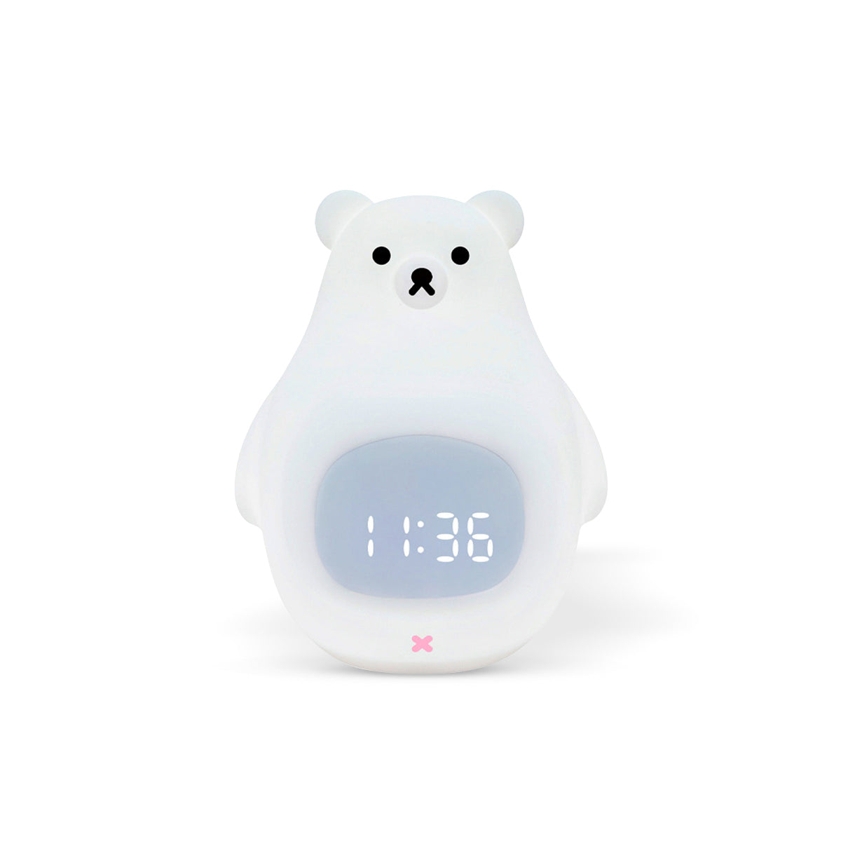 Great White Bear Alarm Clock Night Light - Rechargeable Silicone LED Lamp | Snooze Alarm & Sound Activated Display