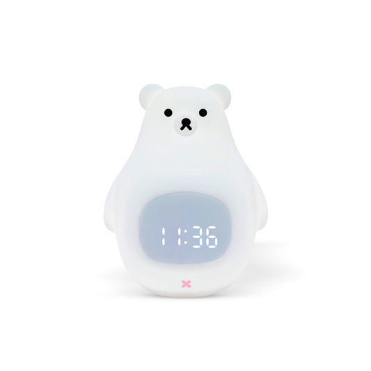 Great White Bear Alarm Clock Night Light - Rechargeable Silicone LED Lamp | Snooze Alarm & Sound Activated Display