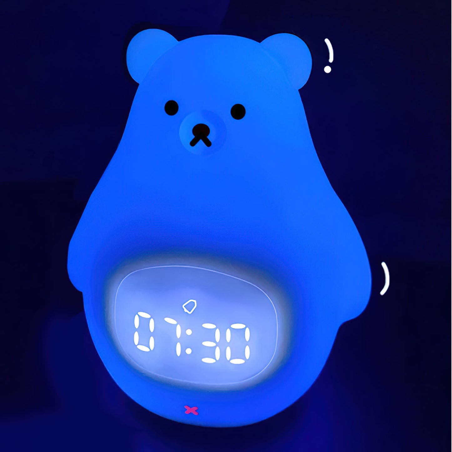 Great White Bear Alarm Clock Night Light - Rechargeable Silicone LED Lamp | Snooze Alarm & Sound Activated Display