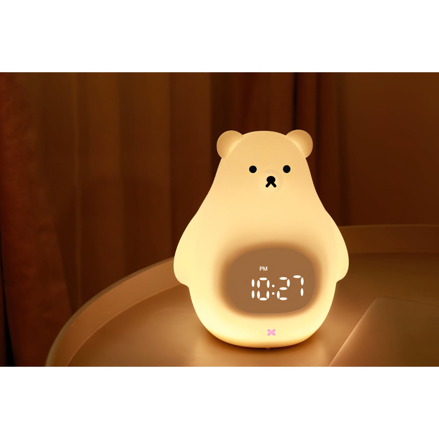 Great White Bear Alarm Clock Night Light - Rechargeable Silicone LED Lamp | Snooze Alarm & Sound Activated Display