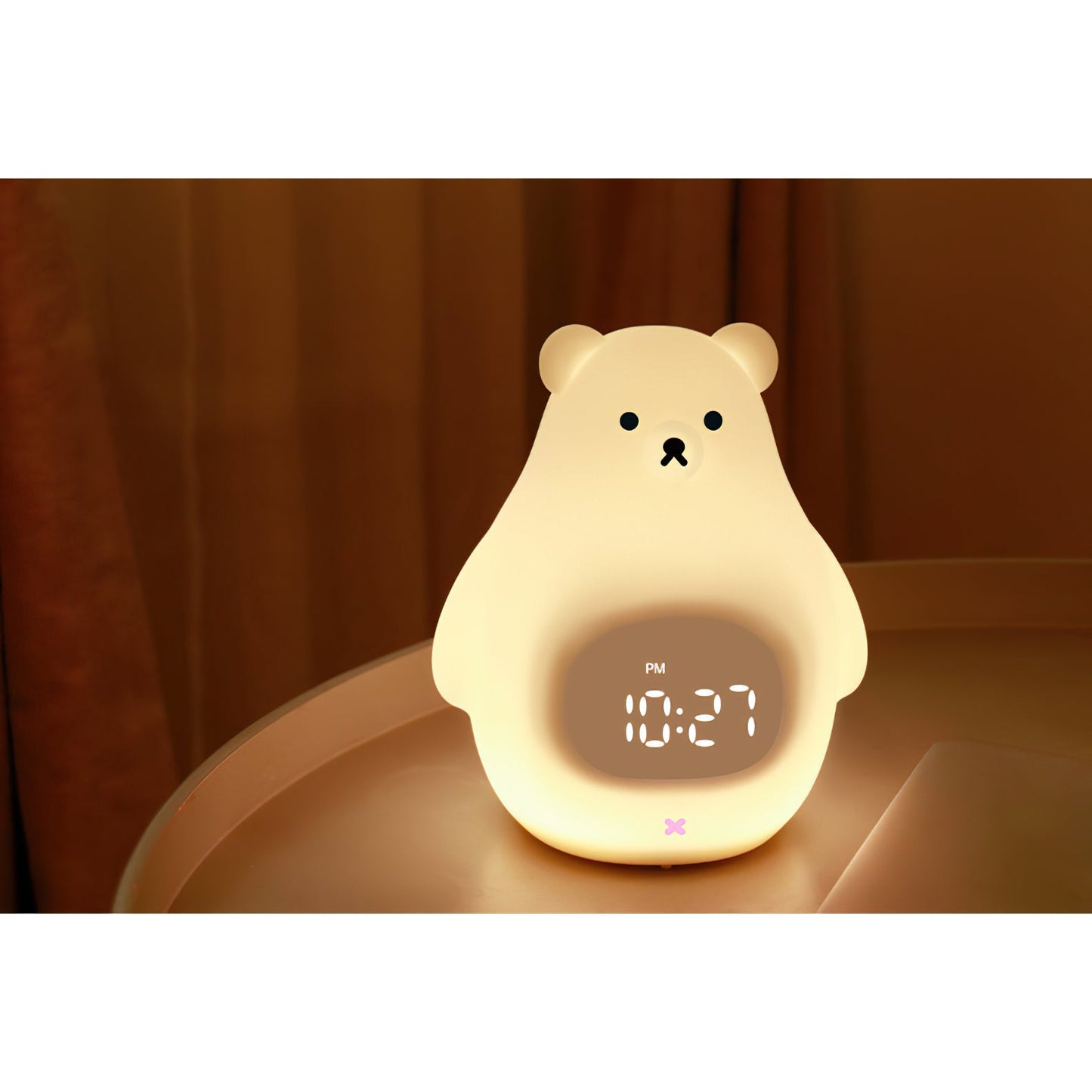 Great White Bear Alarm Clock Night Light - Rechargeable Silicone LED Lamp | Snooze Alarm & Sound Activated Display