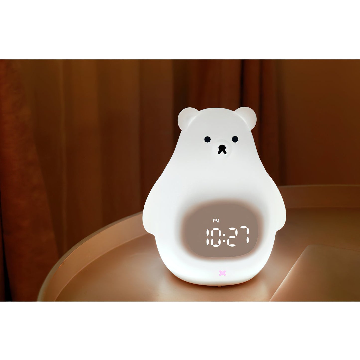 Great White Bear Alarm Clock Night Light - Rechargeable Silicone LED Lamp | Snooze Alarm & Sound Activated Display