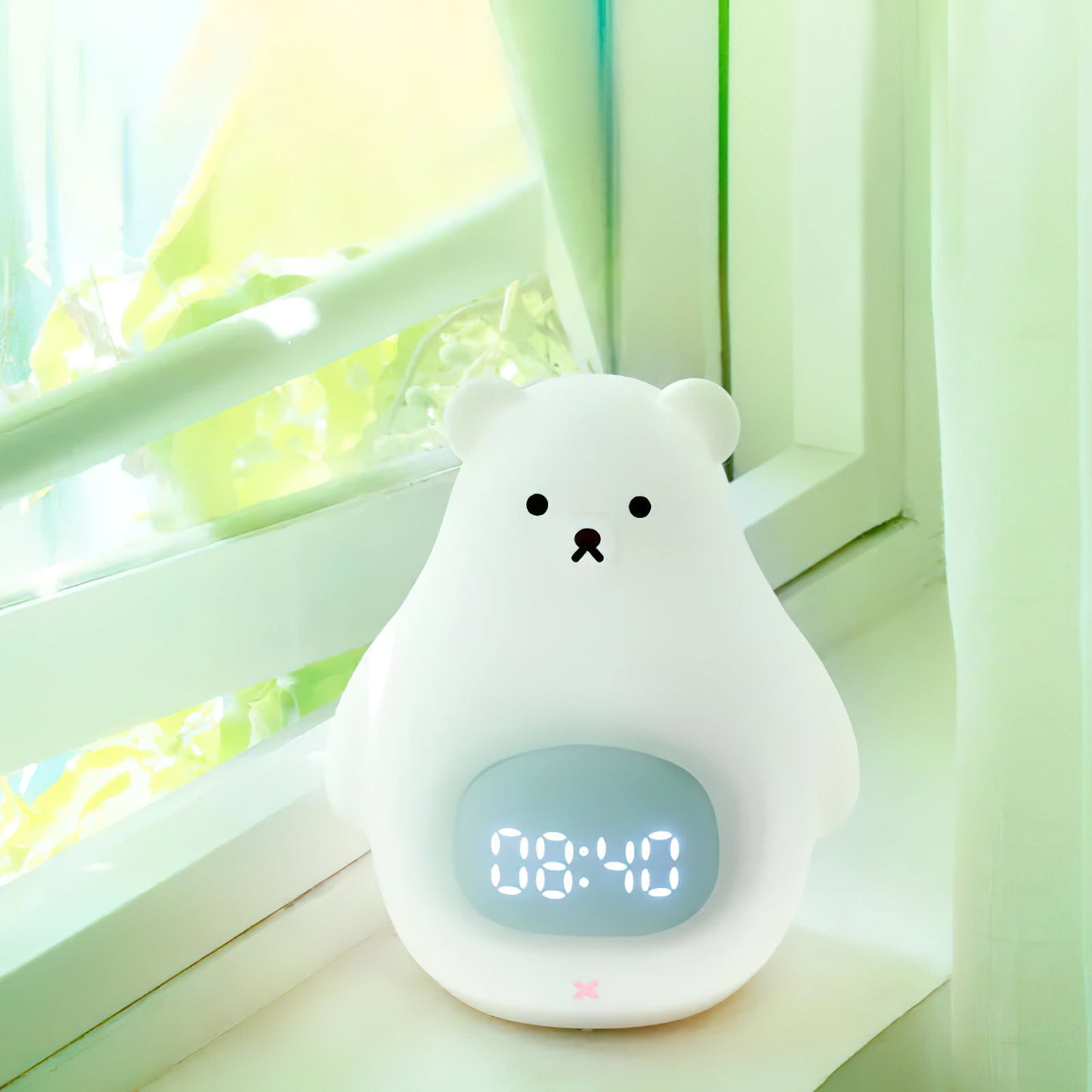 Great White Bear Alarm Clock Night Light - Rechargeable Silicone LED Lamp | Snooze Alarm & Sound Activated Display