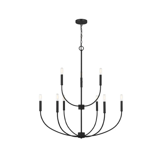 Greenwich Chandelier - Modern Open J-Arm Candle Ceiling Light in Black & White