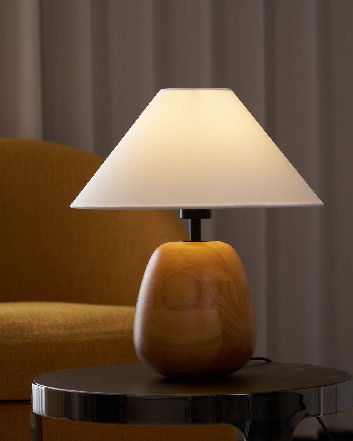 Irving Wood Table Lamp - Sculptural Organic Timber Base & Tapered Fabric Shade Accent Light