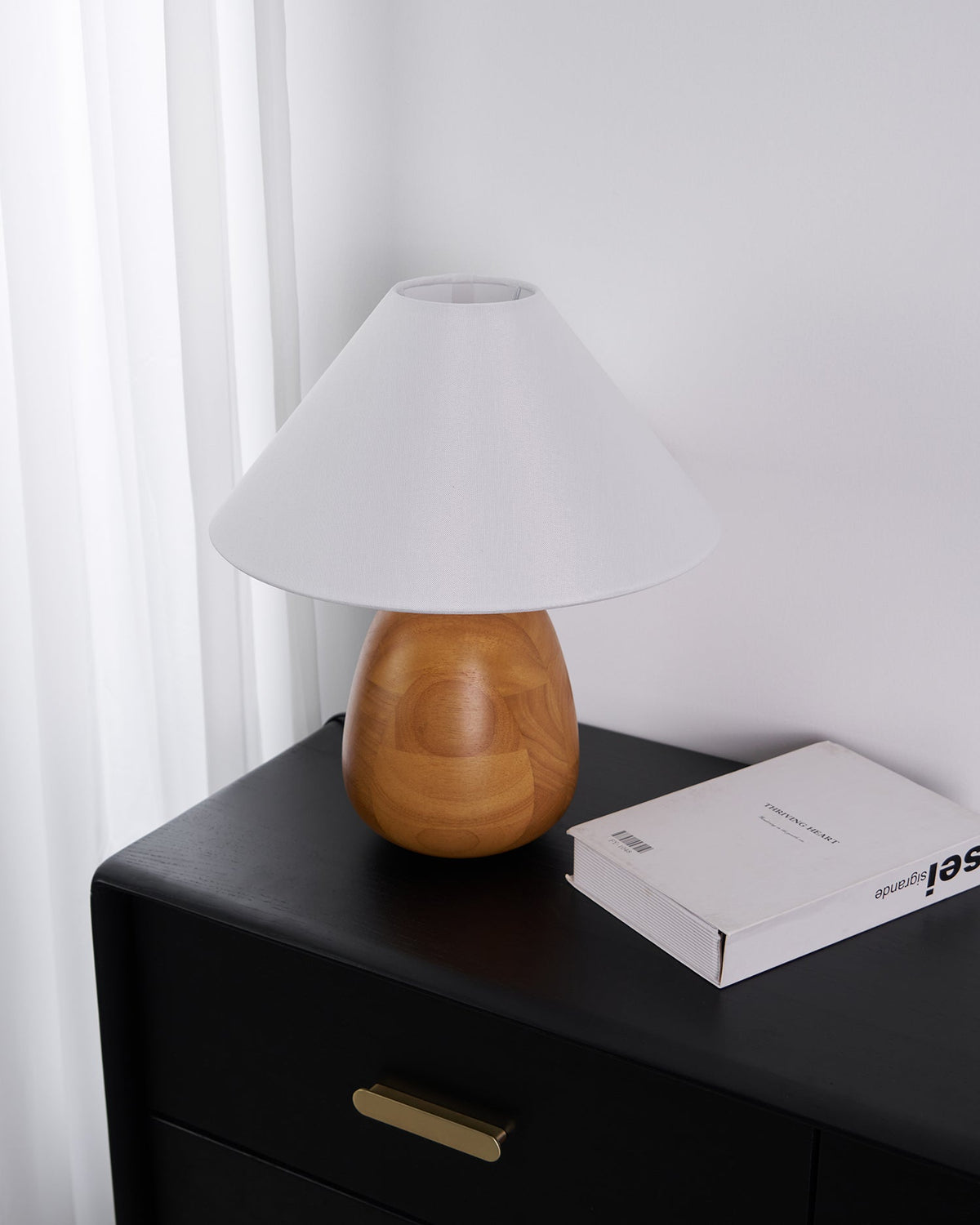 Irving Wood Table Lamp - Sculptural Organic Timber Base & Tapered Fabric Shade Accent Light
