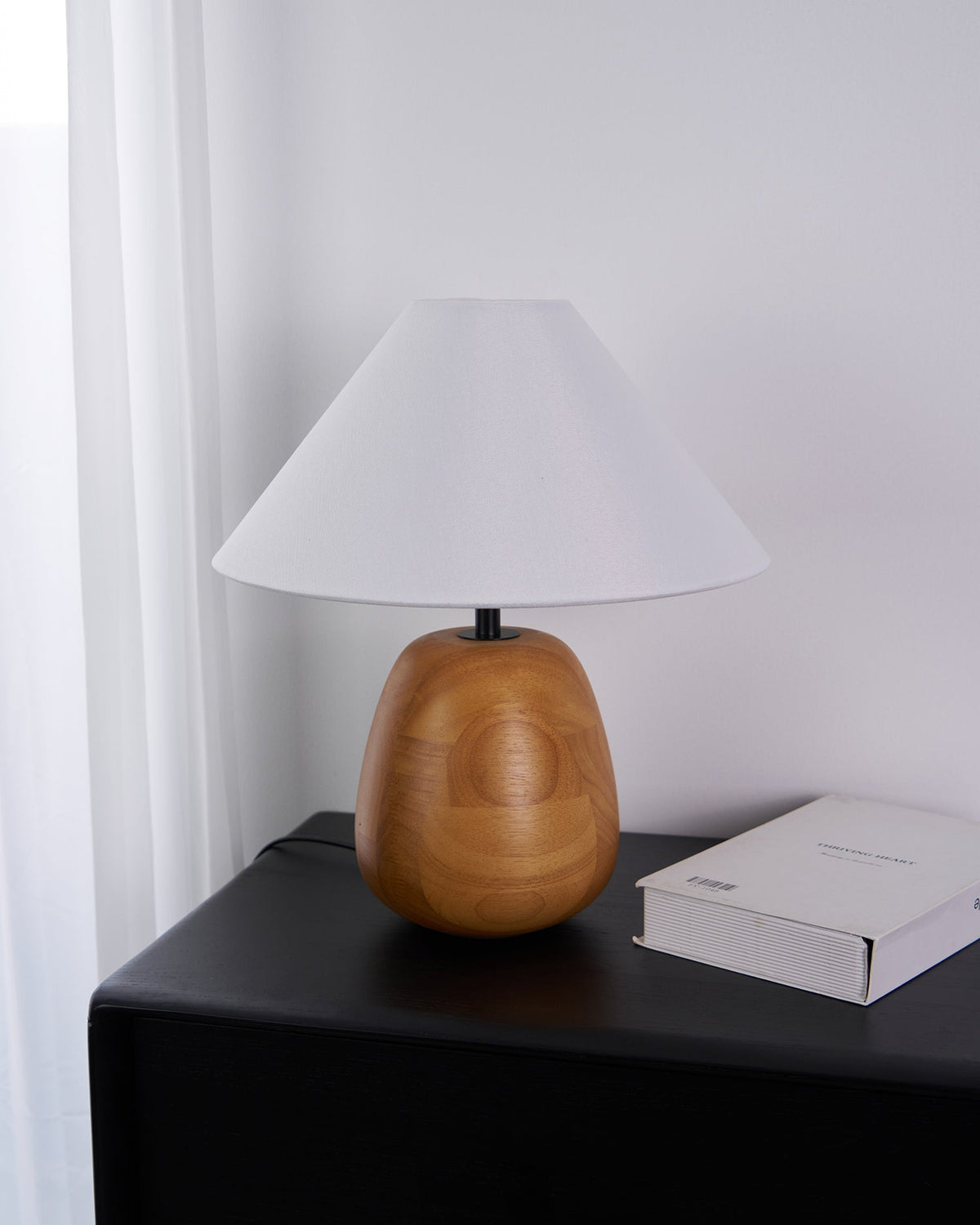 Irving Wood Table Lamp - Sculptural Organic Timber Base & Tapered Fabric Shade Accent Light
