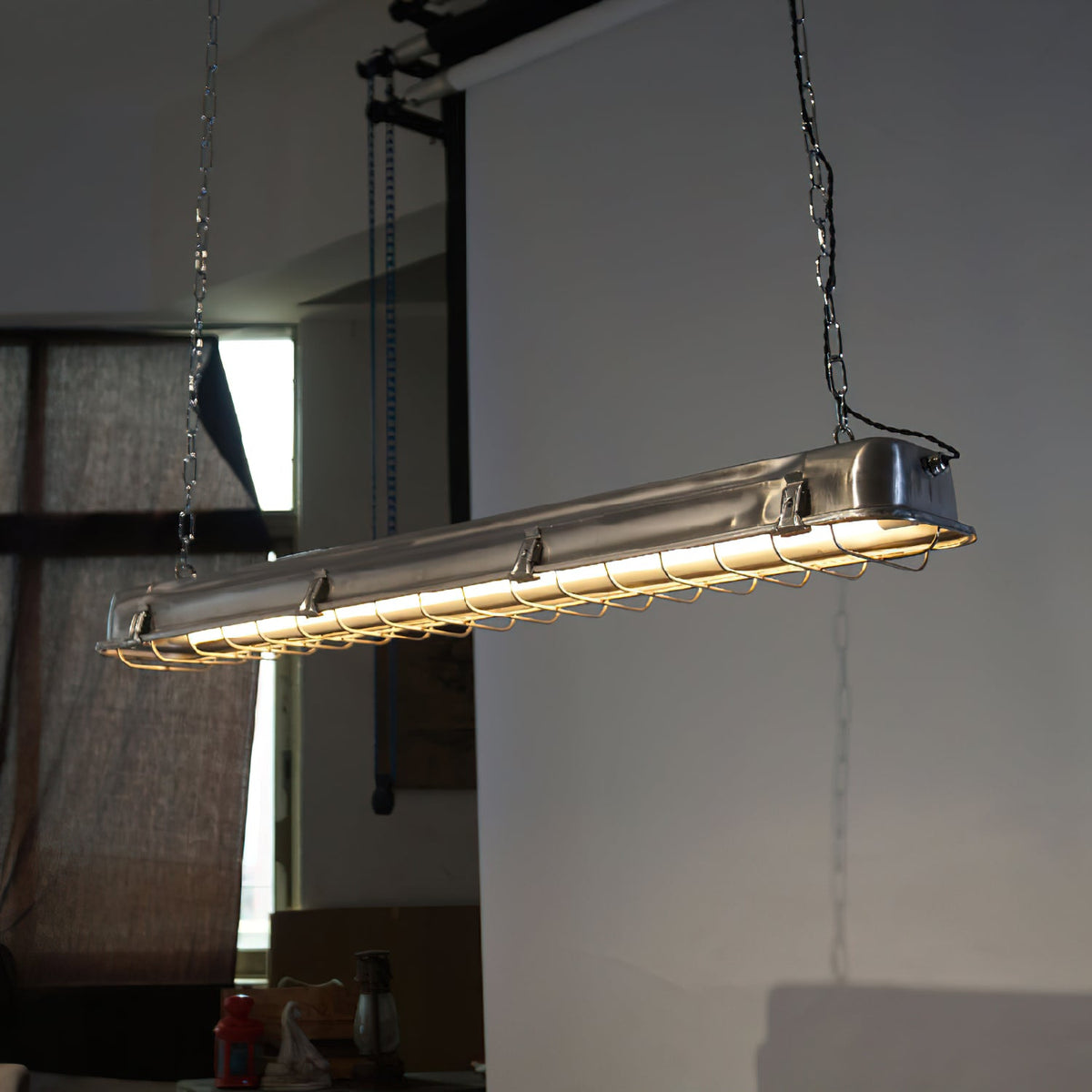 Gta Cage Pendant Light - Russian Mine-Inspired Stainless Steel & Caged Glass Linear LED Pendant