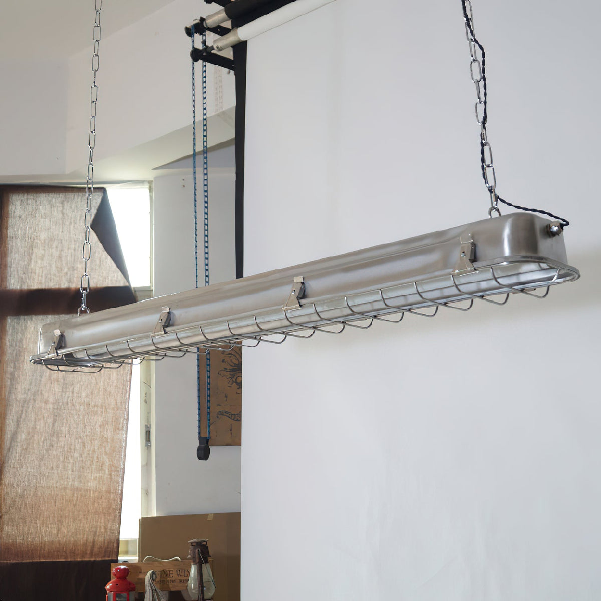 Gta Cage Pendant Light - Russian Mine-Inspired Stainless Steel & Caged Glass Linear LED Pendant