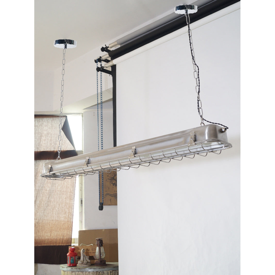 Gta Cage Pendant Light - Russian Mine-Inspired Stainless Steel & Caged Glass Linear LED Pendant