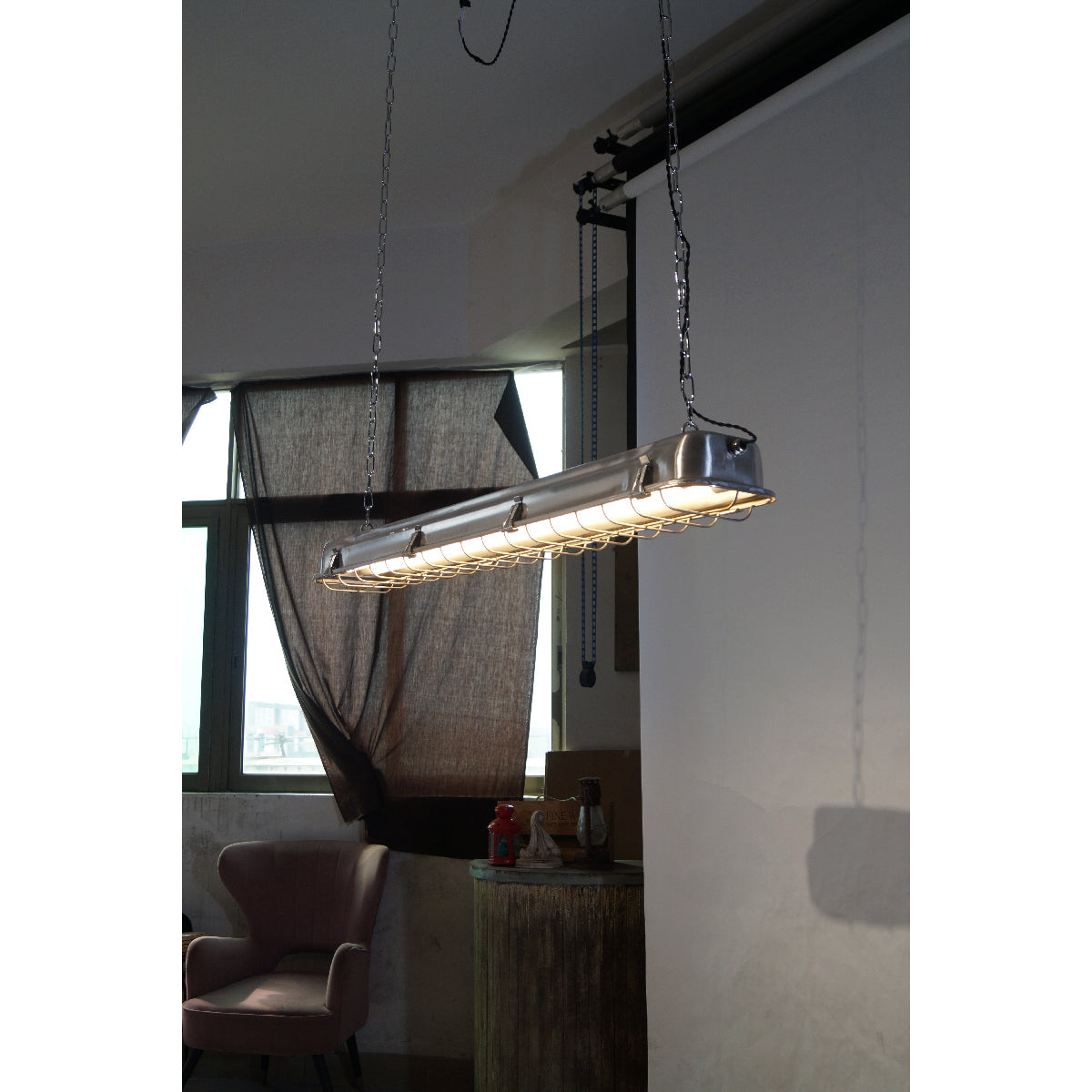 Gta Cage Pendant Light - Russian Mine-Inspired Stainless Steel & Caged Glass Linear LED Pendant