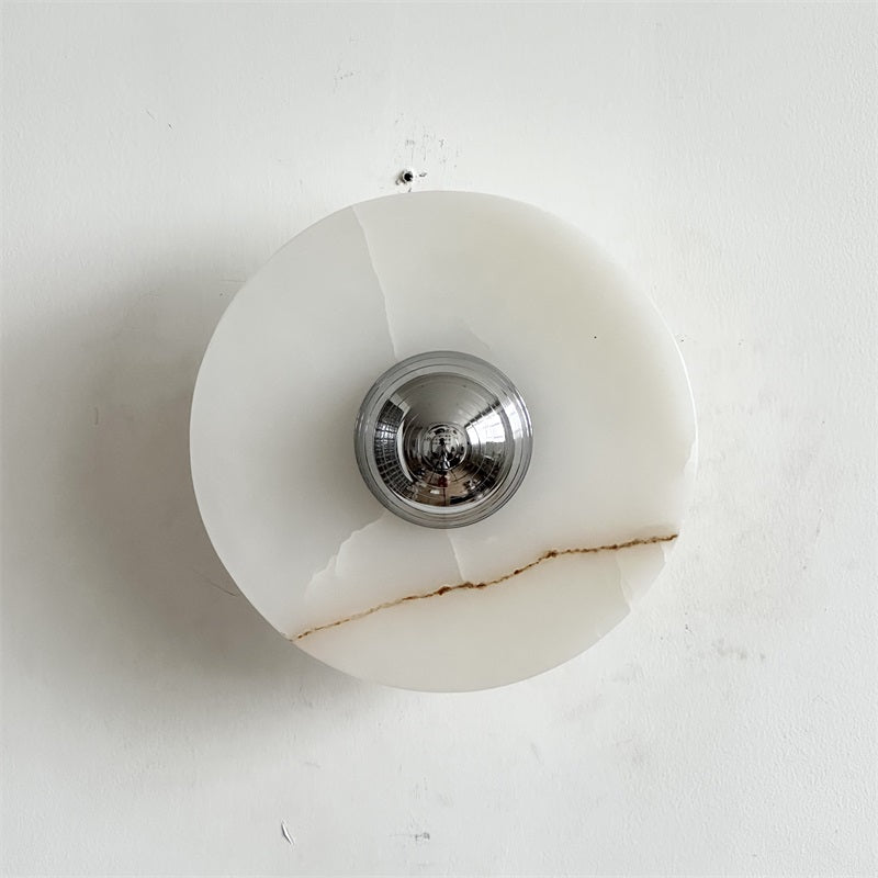 Round Jade Wall Lamp - Green Calacatta Italian Marble Sconce | Luxury Natural Stone LED Wall Light