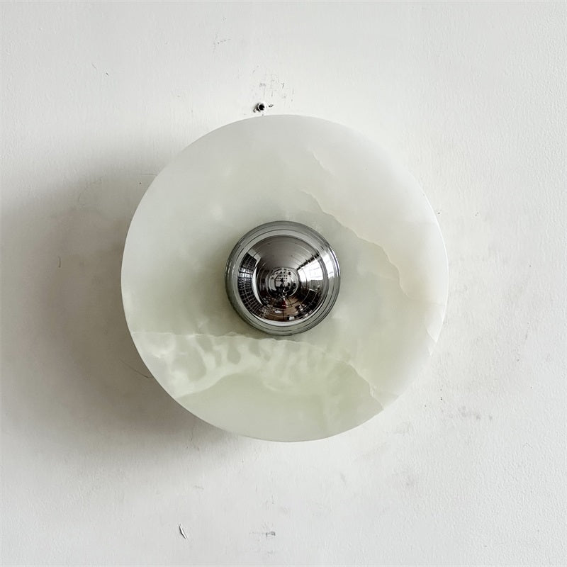 Round Jade Wall Lamp - Green Calacatta Italian Marble Sconce | Luxury Natural Stone LED Wall Light