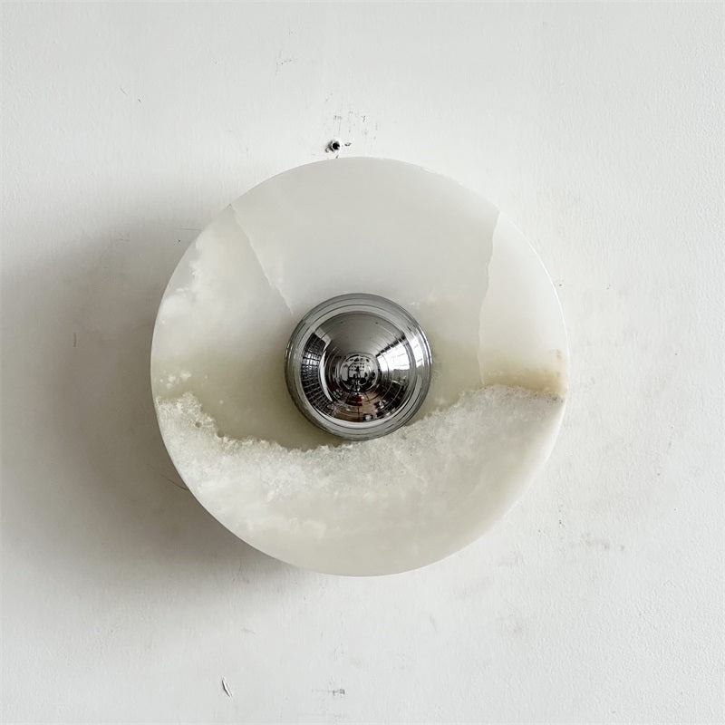 Round Jade Wall Lamp - Green Calacatta Italian Marble Sconce | Luxury Natural Stone LED Wall Light