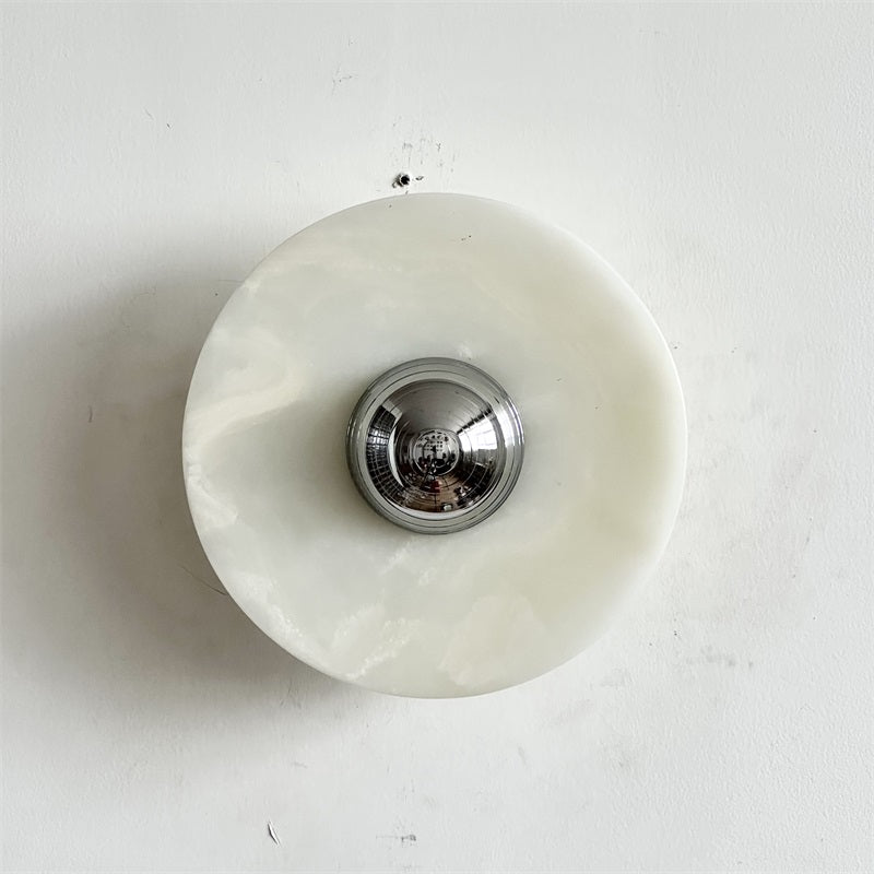 Round Jade Wall Lamp - Green Calacatta Italian Marble Sconce | Luxury Natural Stone LED Wall Light