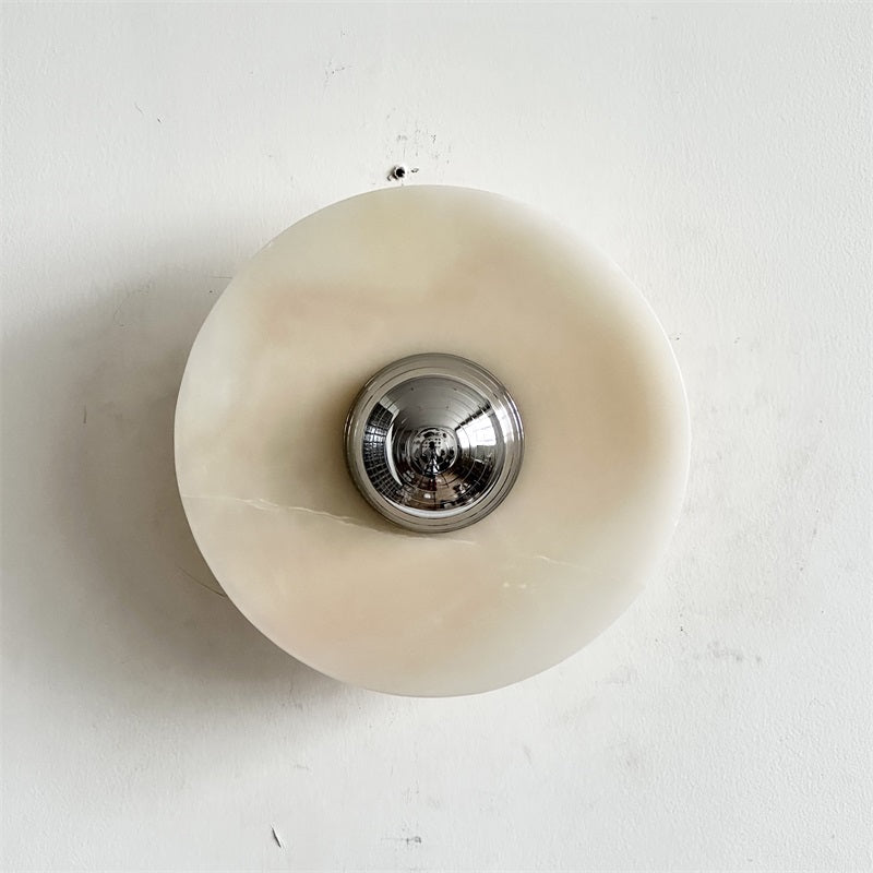 Round Jade Wall Lamp - Green Calacatta Italian Marble Sconce | Luxury Natural Stone LED Wall Light