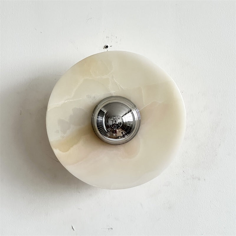 Round Jade Wall Lamp - Green Calacatta Italian Marble Sconce | Luxury Natural Stone LED Wall Light