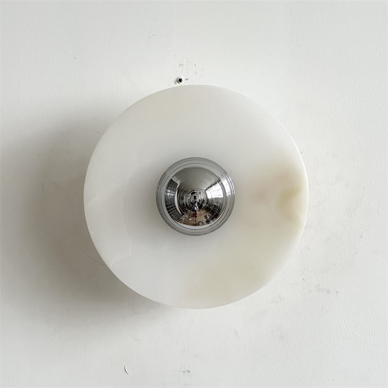 Round Jade Wall Lamp - Green Calacatta Italian Marble Sconce | Luxury Natural Stone LED Wall Light