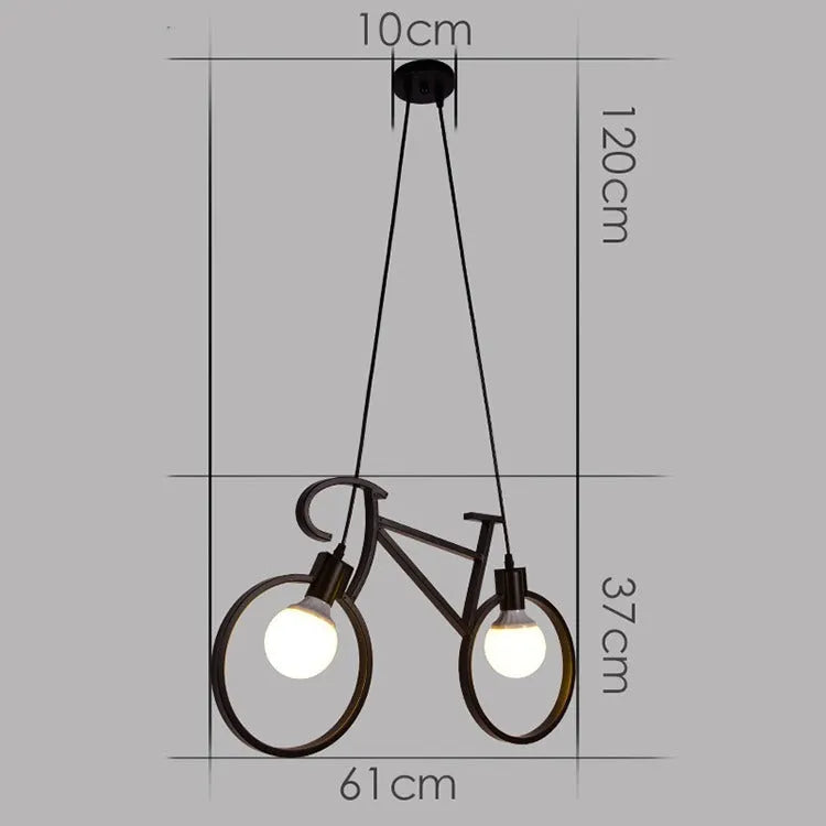 Creative Steampunk Bicycle Pendant Light - Black Iron Bicycle Silhouette & Dual E27 Filament Pendant