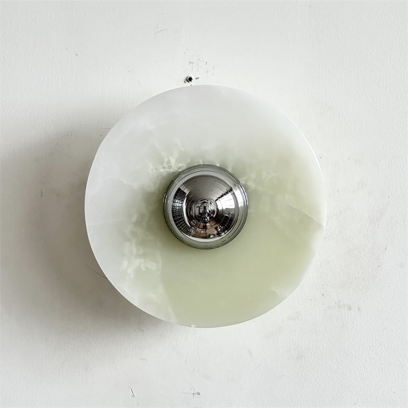 Round Jade Wall Lamp - Green Calacatta Italian Marble Sconce | Luxury Natural Stone LED Wall Light