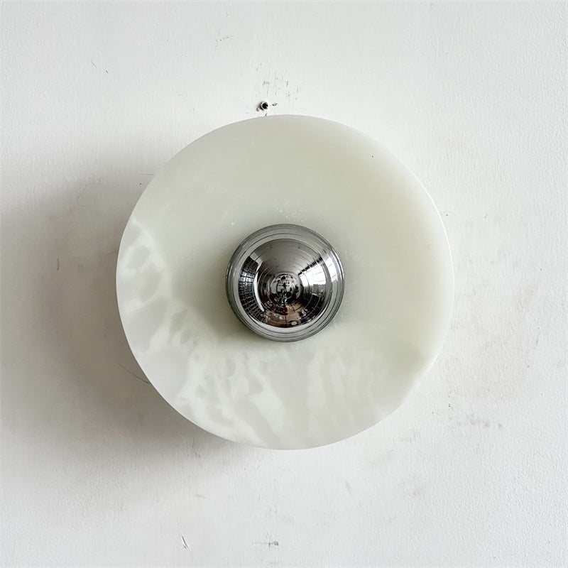 Round Jade Wall Lamp - Green Calacatta Italian Marble Sconce | Luxury Natural Stone LED Wall Light