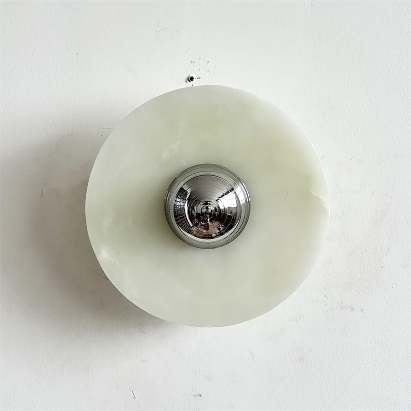 Round Jade Wall Lamp - Green Calacatta Italian Marble Sconce | Luxury Natural Stone LED Wall Light