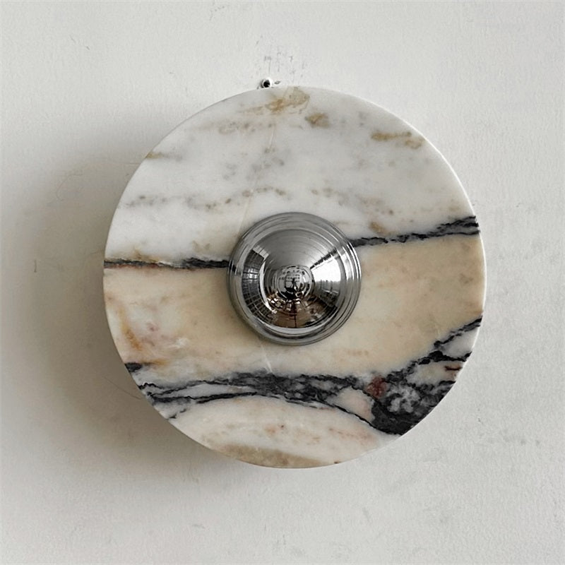 Calacatta Round Marble Sconce – Italian Calacatta Purple Marble & Chrome LED Sconce
