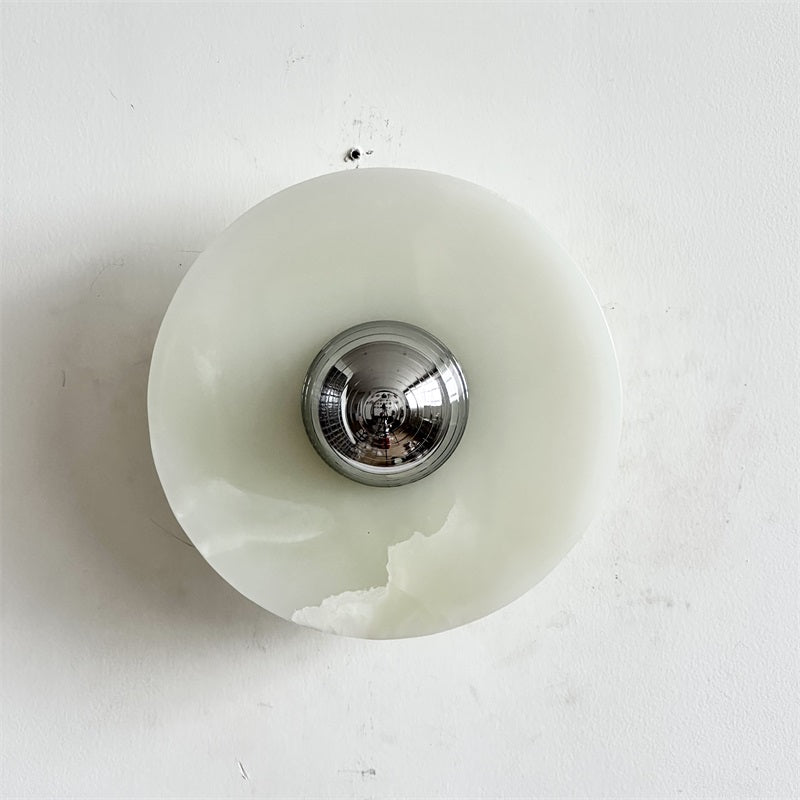 Round Jade Wall Lamp - Green Calacatta Italian Marble Sconce | Luxury Natural Stone LED Wall Light