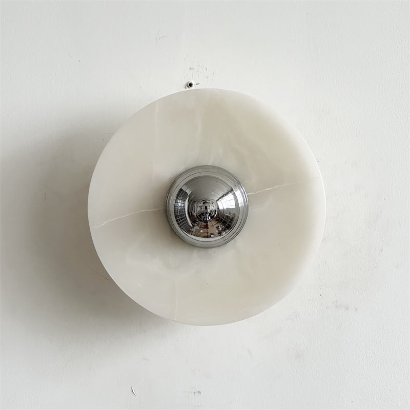 Round Jade Wall Lamp - Green Calacatta Italian Marble Sconce | Luxury Natural Stone LED Wall Light