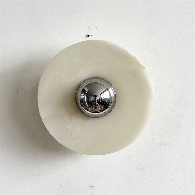 Round Jade Wall Lamp - Green Calacatta Italian Marble Sconce | Luxury Natural Stone LED Wall Light
