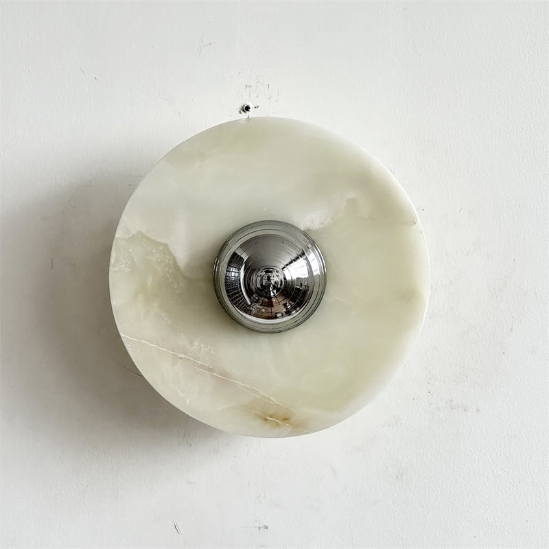 Round Jade Wall Lamp - Green Calacatta Italian Marble Sconce | Luxury Natural Stone LED Wall Light