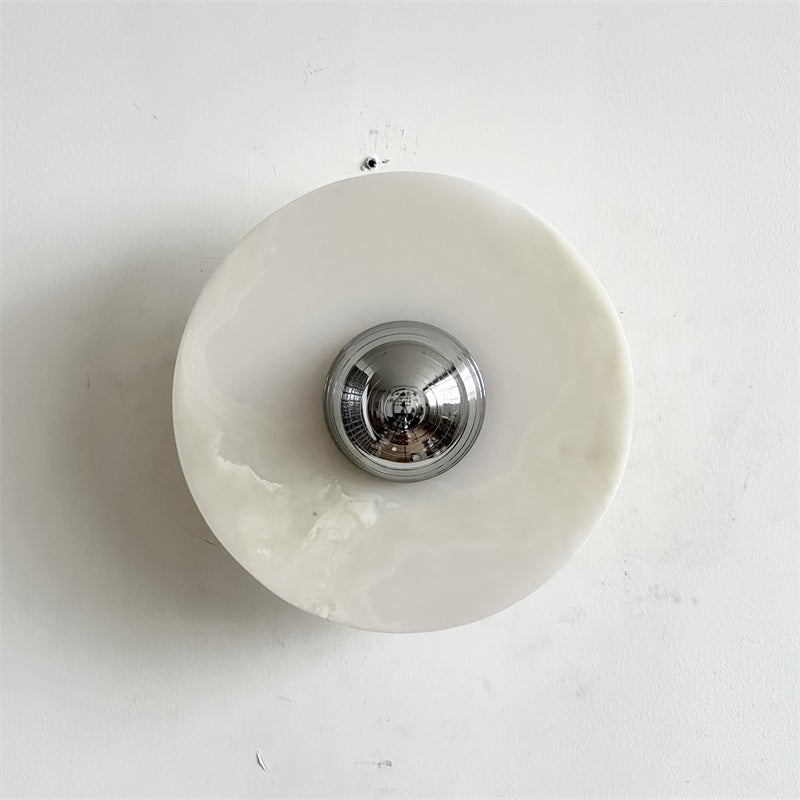 Round Jade Wall Lamp - Green Calacatta Italian Marble Sconce | Luxury Natural Stone LED Wall Light