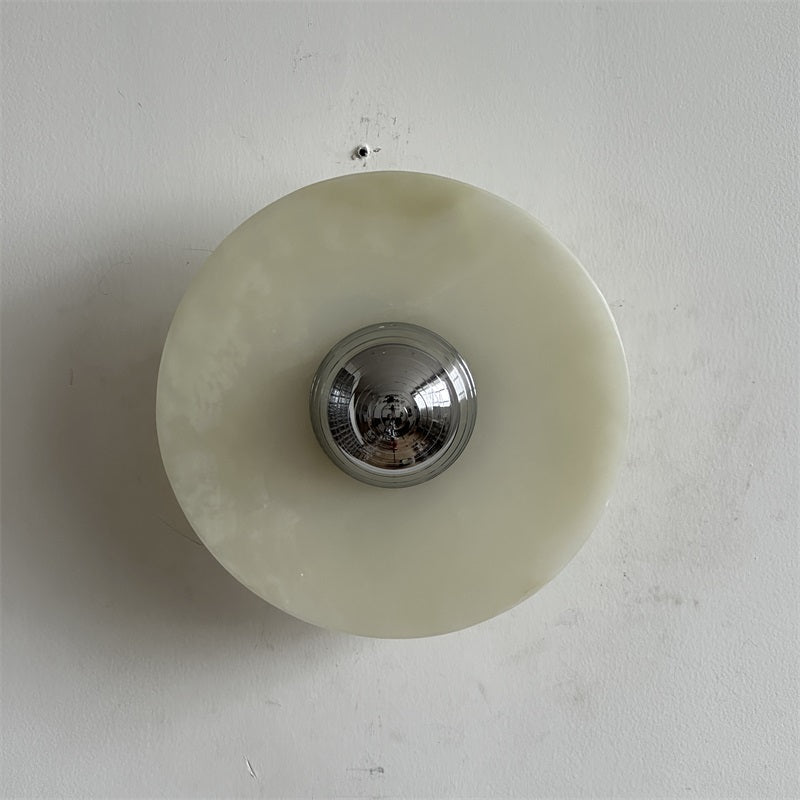 Round Jade Wall Lamp - Green Calacatta Italian Marble Sconce | Luxury Natural Stone LED Wall Light