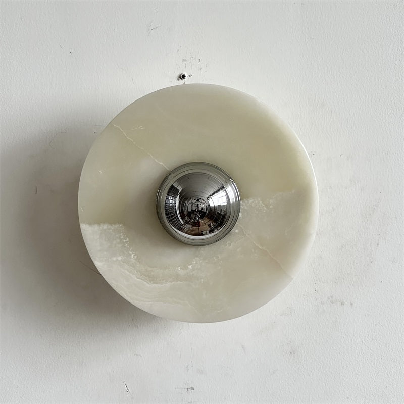 Round Jade Wall Lamp - Green Calacatta Italian Marble Sconce | Luxury Natural Stone LED Wall Light