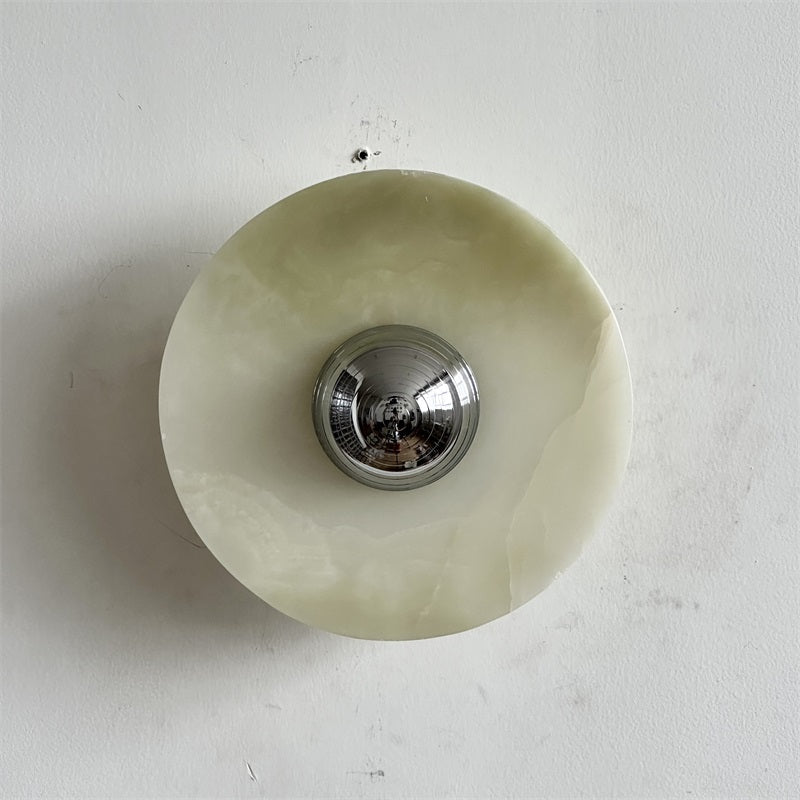 Round Jade Wall Lamp - Green Calacatta Italian Marble Sconce | Luxury Natural Stone LED Wall Light