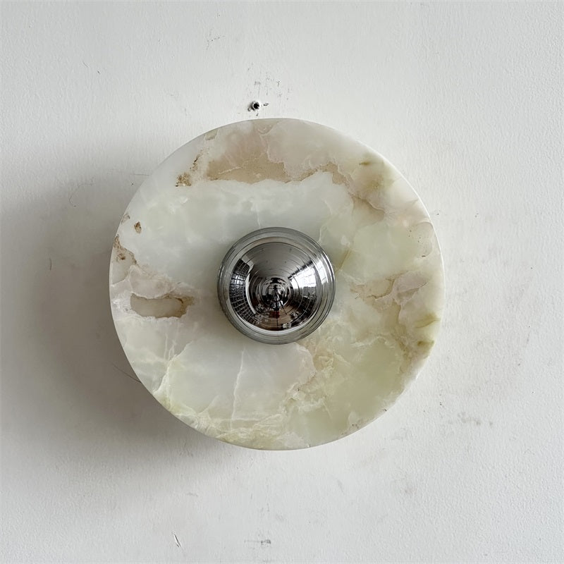 Round Jade Wall Lamp - Green Calacatta Italian Marble Sconce | Luxury Natural Stone LED Wall Light