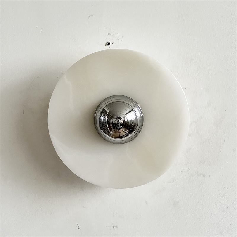 Round Jade Wall Lamp - Green Calacatta Italian Marble Sconce | Luxury Natural Stone LED Wall Light