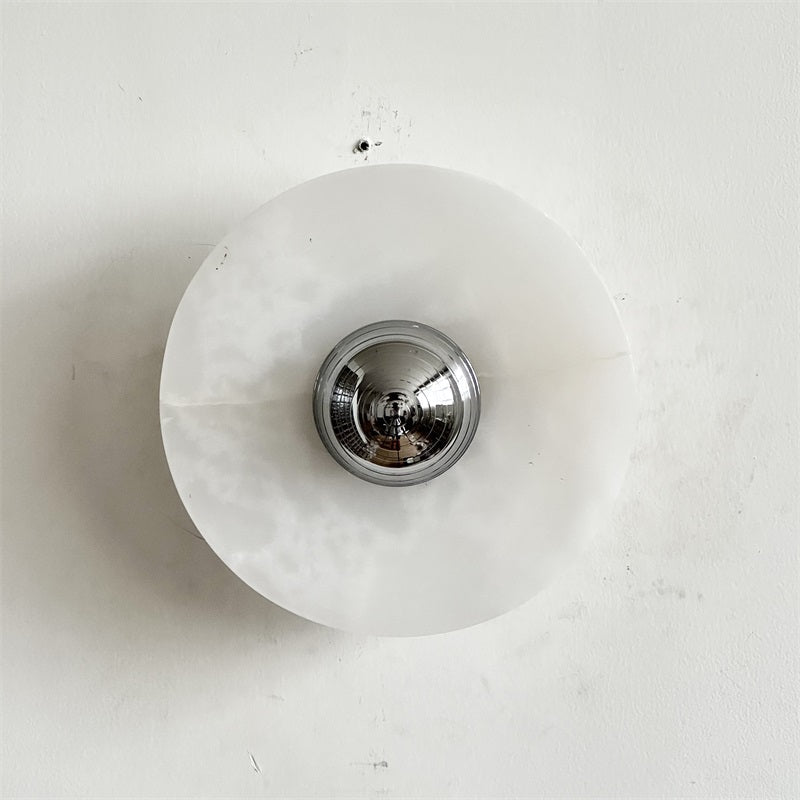 Round Jade Wall Lamp - Green Calacatta Italian Marble Sconce | Luxury Natural Stone LED Wall Light