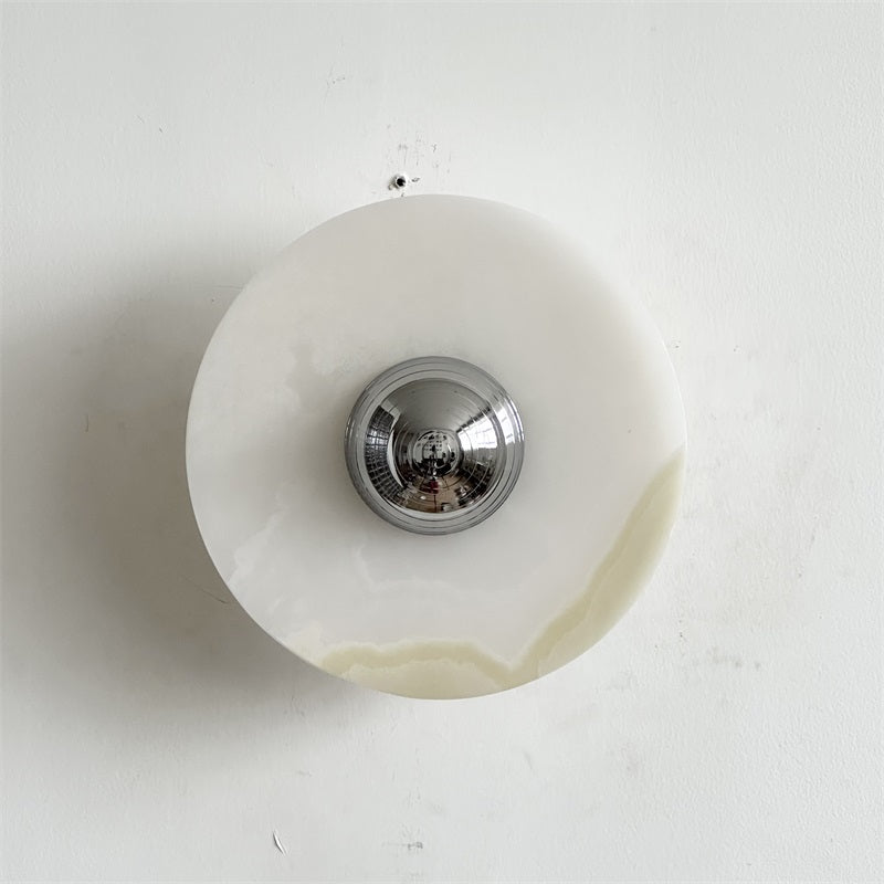 Round Jade Wall Lamp - Green Calacatta Italian Marble Sconce | Luxury Natural Stone LED Wall Light