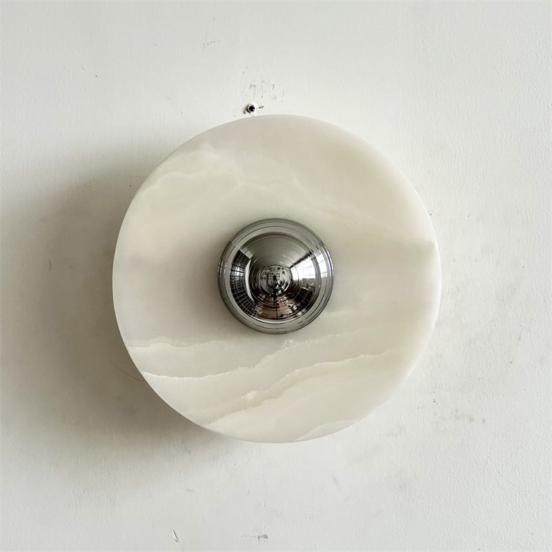 Round Jade Wall Lamp - Green Calacatta Italian Marble Sconce | Luxury Natural Stone LED Wall Light