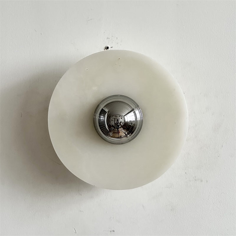 Round Jade Wall Lamp - Green Calacatta Italian Marble Sconce | Luxury Natural Stone LED Wall Light