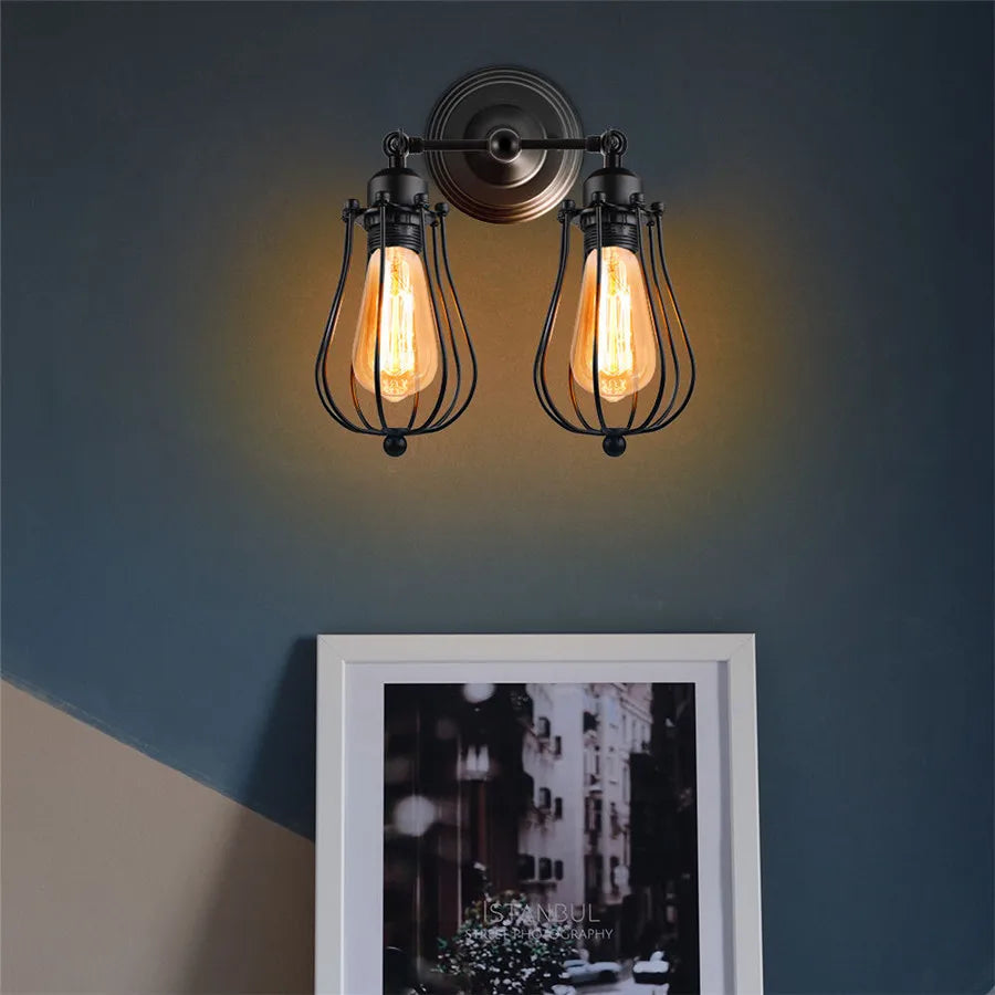 Vintage Industrial Wall Lamp - Retro Alloy Iron Shade E27 Bedside Sconce