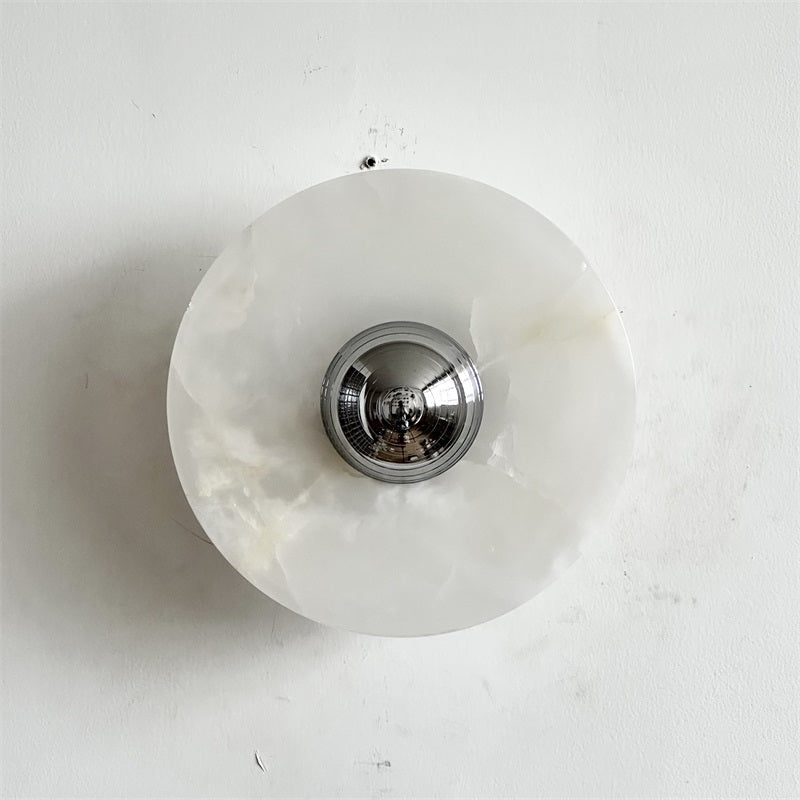 Round Jade Wall Lamp - Green Calacatta Italian Marble Sconce | Luxury Natural Stone LED Wall Light