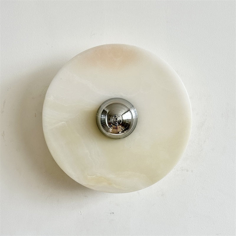 Round Jade Wall Lamp - Green Calacatta Italian Marble Sconce | Luxury Natural Stone LED Wall Light