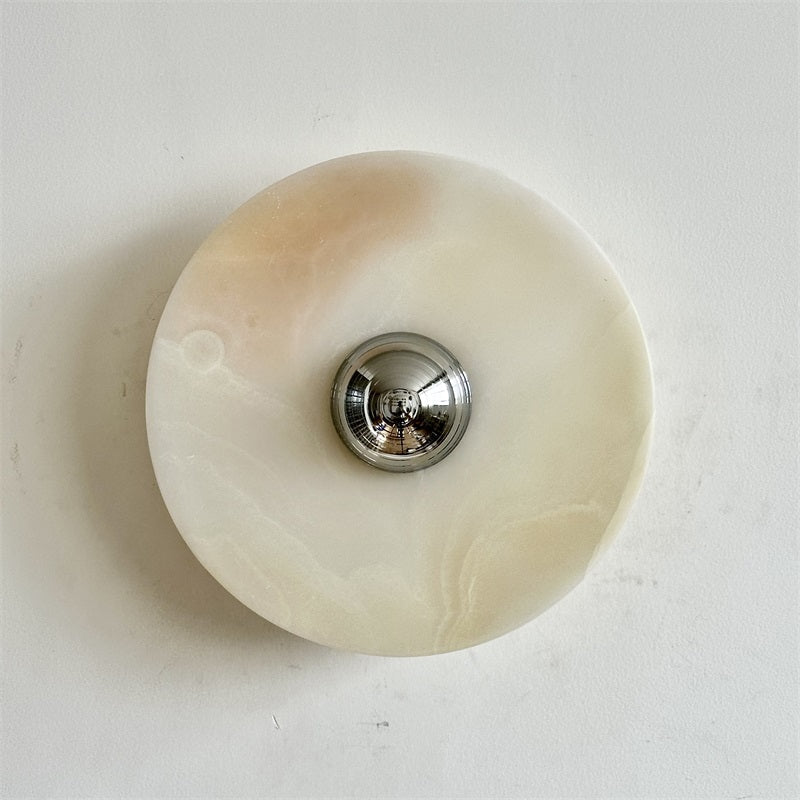 Round Jade Wall Lamp - Green Calacatta Italian Marble Sconce | Luxury Natural Stone LED Wall Light