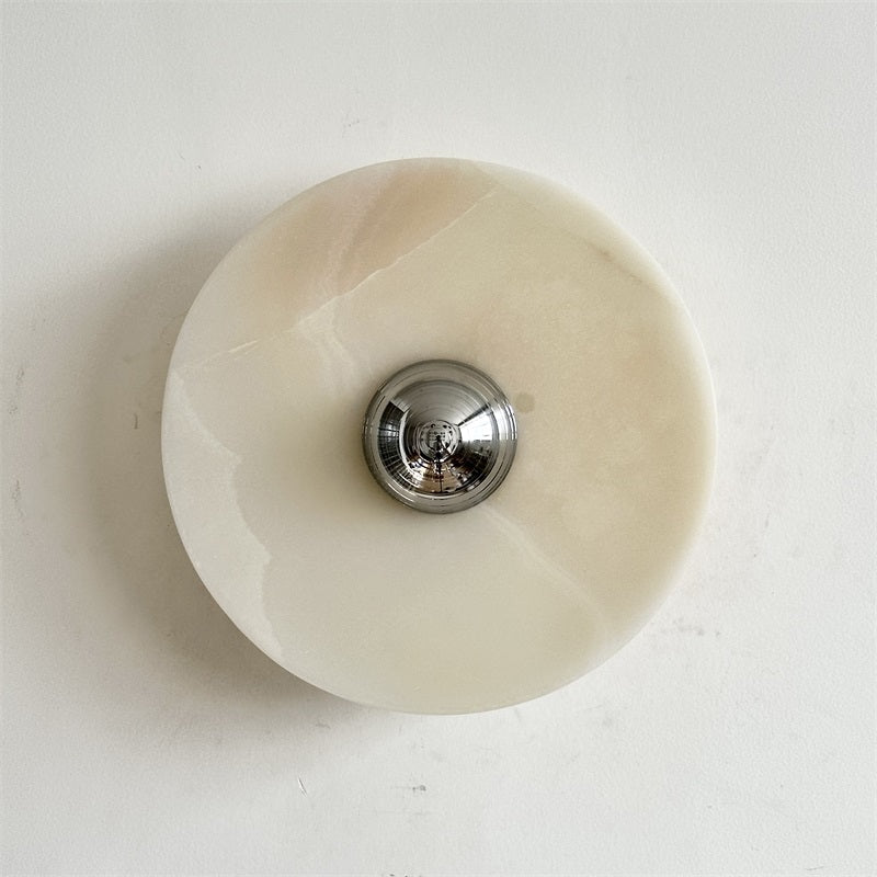 Round Jade Wall Lamp - Green Calacatta Italian Marble Sconce | Luxury Natural Stone LED Wall Light