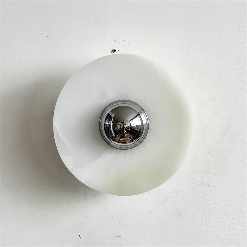 Round Jade Wall Lamp - Green Calacatta Italian Marble Sconce | Luxury Natural Stone LED Wall Light