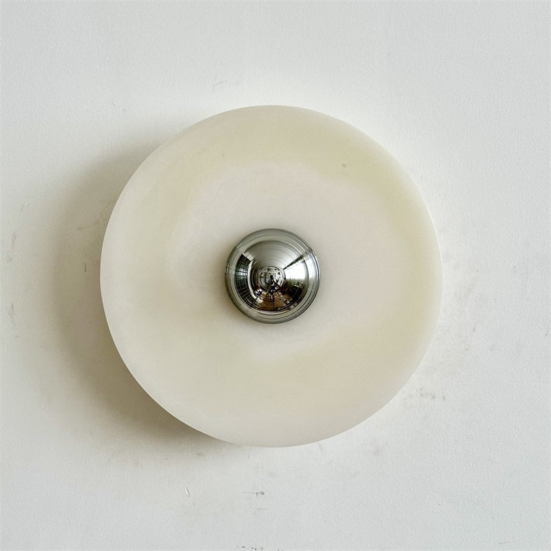 Round Jade Wall Lamp - Green Calacatta Italian Marble Sconce | Luxury Natural Stone LED Wall Light