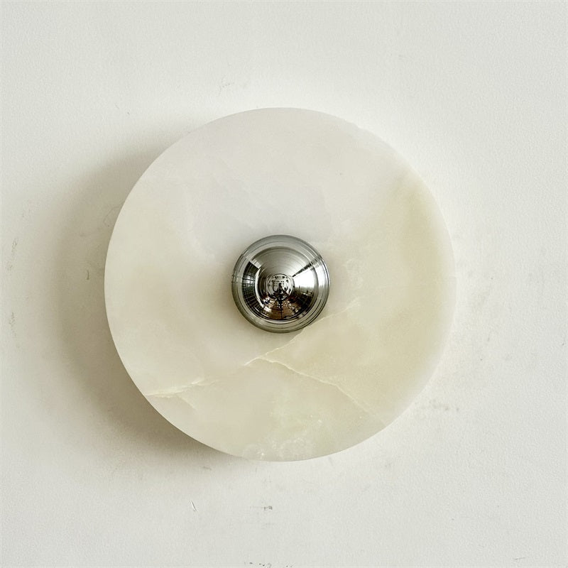 Round Jade Wall Lamp - Green Calacatta Italian Marble Sconce | Luxury Natural Stone LED Wall Light